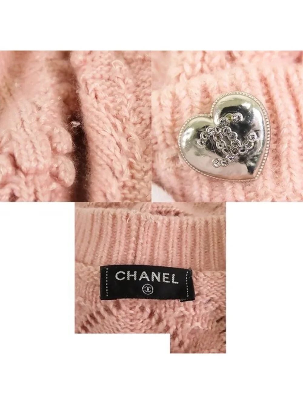 Chanel Knit Cardigan Pink Coco Heart Button Top